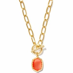 Kendra Scott Daphne Convertible Gold Link and Chain Necklace in Coral Pink
